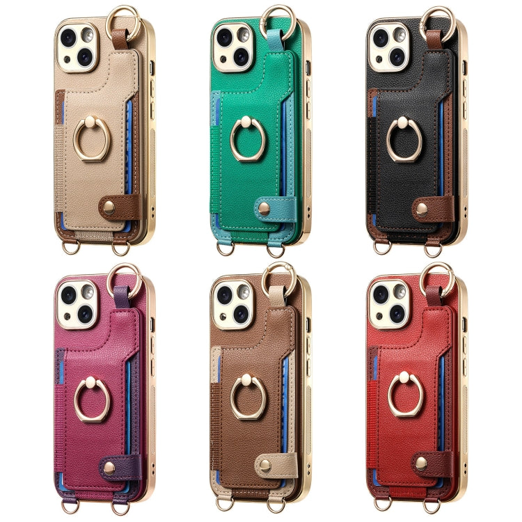 Fashion Ring Card Bag Phone Case with Hang Loop, For iPhone 15 Pro Max, For iPhone 15 Pro, For iPhone 15 Plus, For iPhone 15