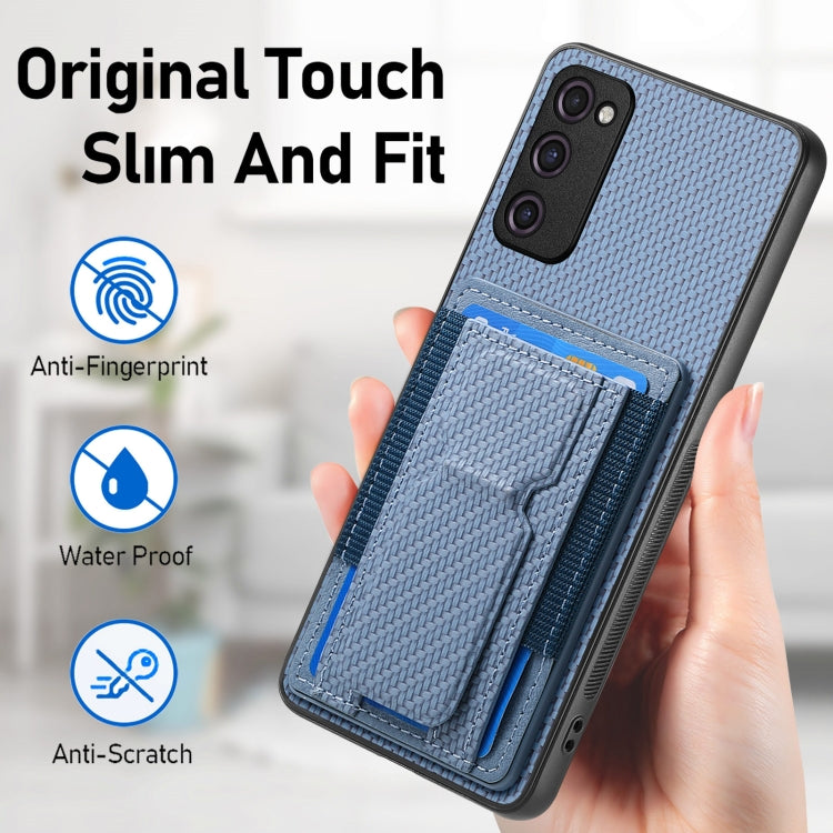 Carbon Fiber Fold Stand Elastic Card Bag Phone Case