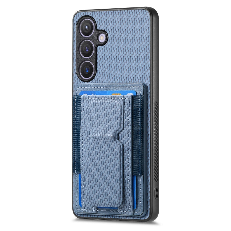 Carbon Fiber Fold Stand Elastic Card Bag Phone Case