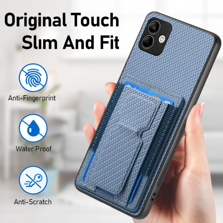 Carbon Fiber Fold Stand Elastic Card Bag Phone Case