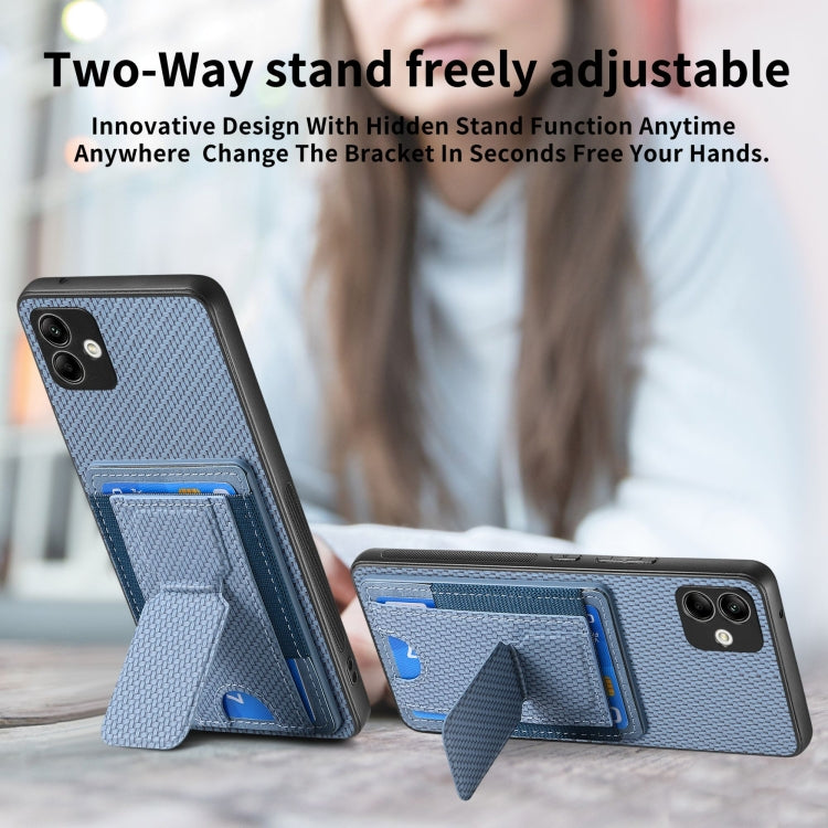 Carbon Fiber Fold Stand Elastic Card Bag Phone Case