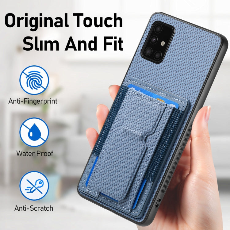 Carbon Fiber Fold Stand Elastic Card Bag Phone Case