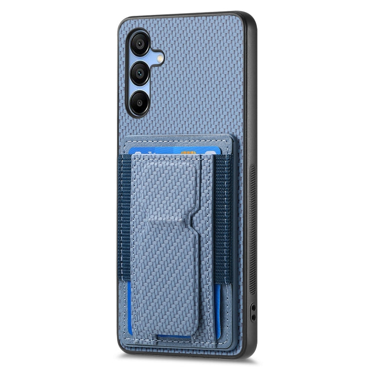 Carbon Fiber Fold Stand Elastic Card Bag Phone Case