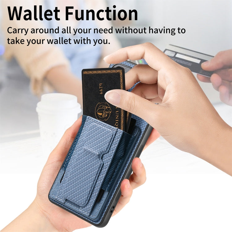 Carbon Fiber Fold Stand Elastic Card Bag Phone Case