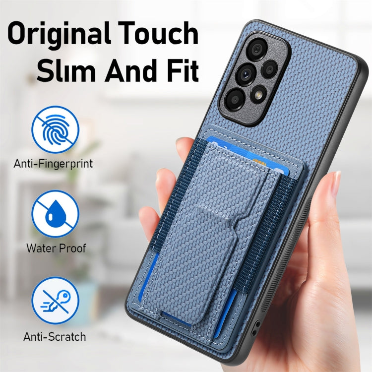 Carbon Fiber Fold Stand Elastic Card Bag Phone Case
