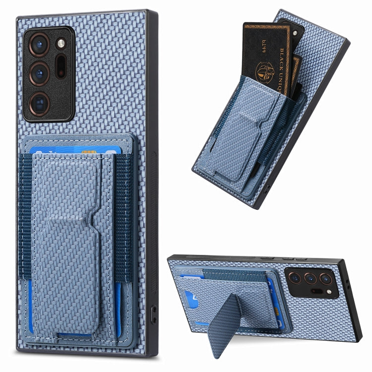 Carbon Fiber Fold Stand Elastic Card Bag Phone Case