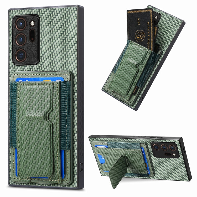Carbon Fiber Fold Stand Elastic Card Bag Phone Case