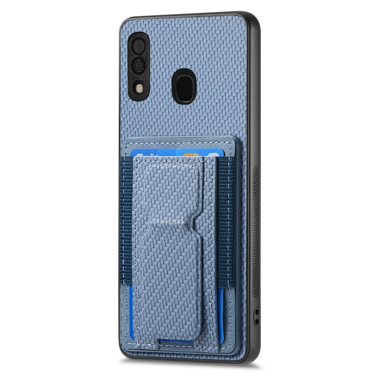 Carbon Fiber Fold Stand Elastic Card Bag Phone Case