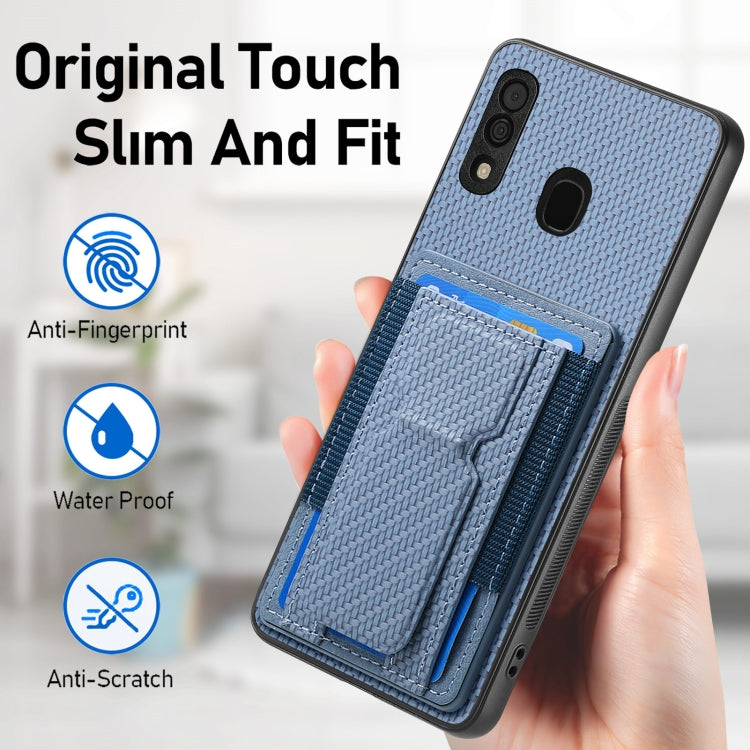 Carbon Fiber Fold Stand Elastic Card Bag Phone Case