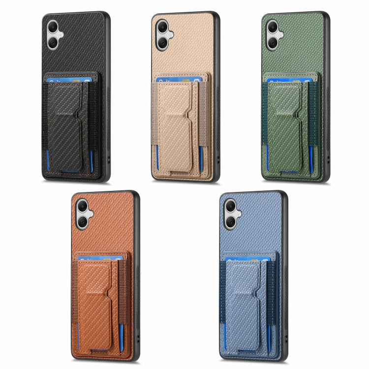 Carbon Fiber Fold Stand Elastic Card Bag Phone Case