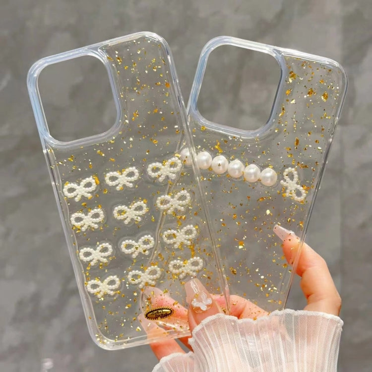 Gold Foil Pearl Bow TPU Phone Case, For iPhone 13 Pro Max, For iPhone 13 Pro, For iPhone 13, For iPhone 12, For iPhone 12 Pro Max