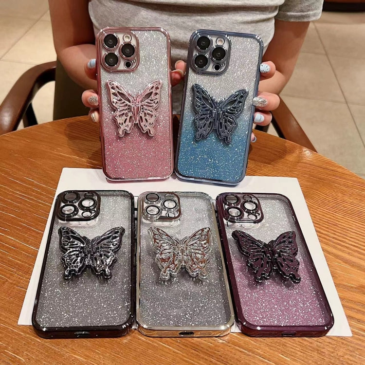 Electroplated Gradient Glitter 3D Butterfly TPU Phone Case, For iPhone 15 Pro Max, For iPhone 15 Pro, For iPhone 15 Plus, For iPhone 15