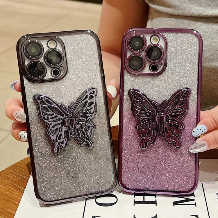 Electroplated Gradient Glitter 3D Butterfly TPU Phone Case, For iPhone 15 Pro Max, For iPhone 15 Pro, For iPhone 15 Plus, For iPhone 15