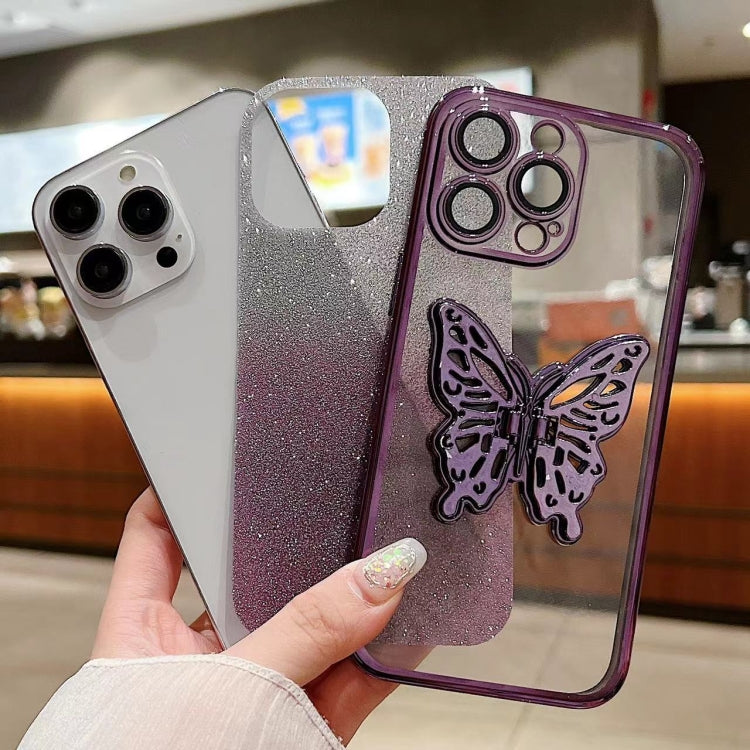 Electroplated Gradient Glitter 3D Butterfly TPU Phone Case, For iPhone 15 Pro Max, For iPhone 15 Pro, For iPhone 15 Plus, For iPhone 15