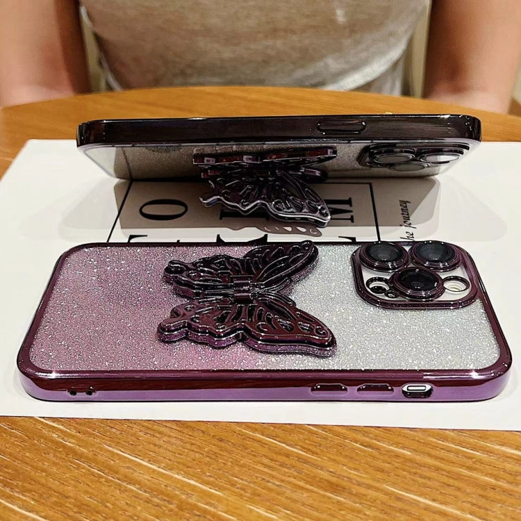Electroplated Gradient Glitter 3D Butterfly TPU Phone Case, For iPhone 15 Pro Max, For iPhone 15 Pro, For iPhone 15 Plus, For iPhone 15