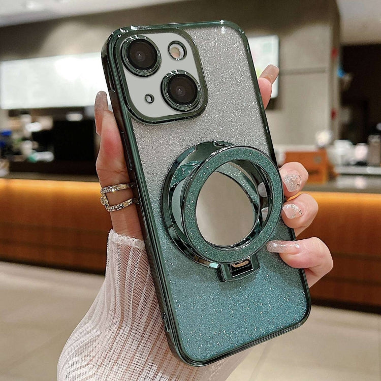 Plated Mirror Holder Gradient Glitter MagSafe Phone Case, For iPhone 15 Plus, For iPhone 15, For iPhone 14 Plus