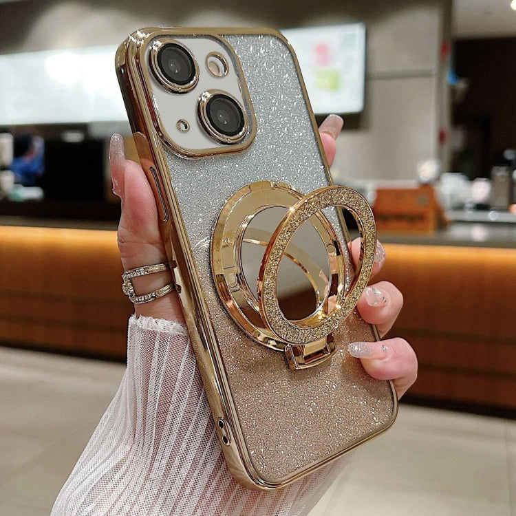 Plated Mirror Holder Gradient Glitter MagSafe Phone Case, For iPhone 15 Plus, For iPhone 15, For iPhone 14 Plus