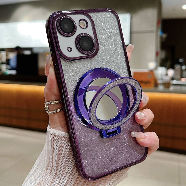Plated Mirror Holder Gradient Glitter MagSafe Phone Case, For iPhone 15 Plus, For iPhone 15, For iPhone 14 Plus