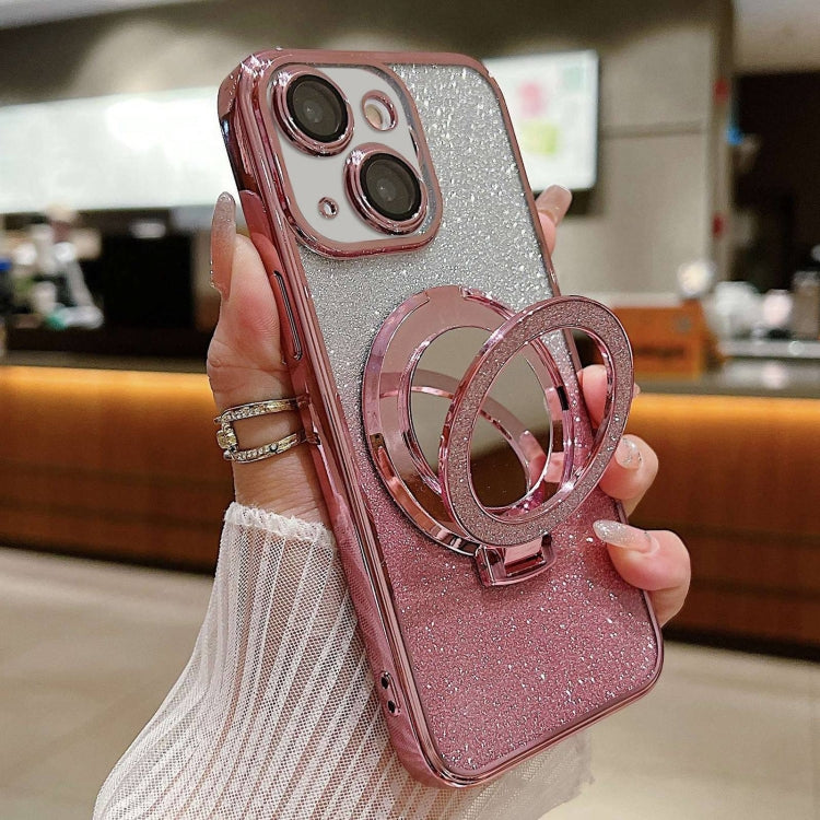 Plated Mirror Holder Gradient Glitter MagSafe Phone Case, For iPhone 15 Plus, For iPhone 15, For iPhone 14 Plus