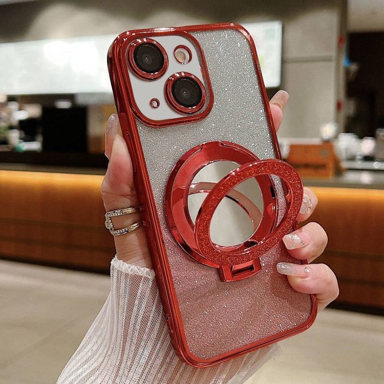 Plated Mirror Holder Gradient Glitter MagSafe Phone Case, For iPhone 15 Plus, For iPhone 15, For iPhone 14 Plus