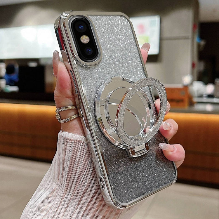 Plated Mirror Holder Gradient Glitter MagSafe Phone Case, For iPhone XS Max, For iPhone 7 / 8 / SE 2022, For iPhone X / XS