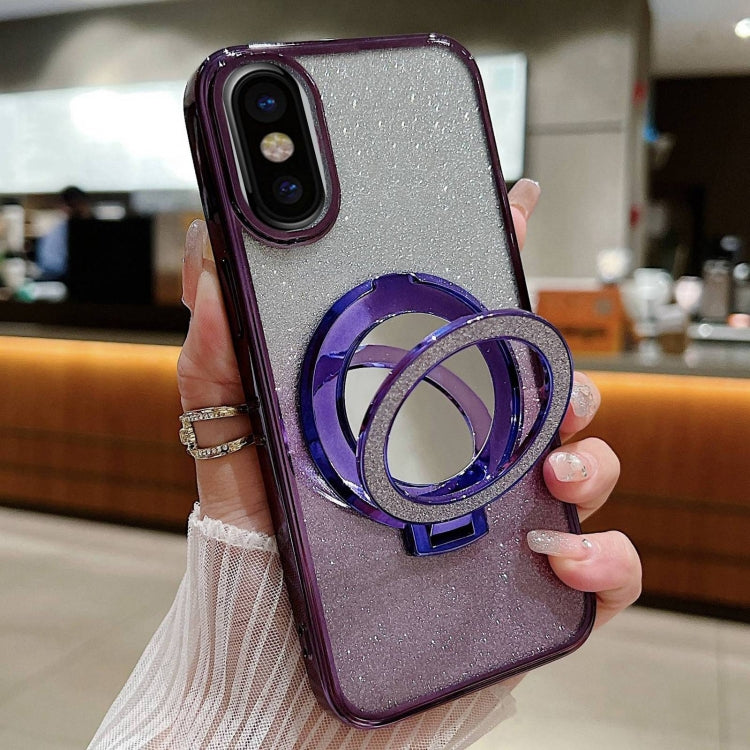 Plated Mirror Holder Gradient Glitter MagSafe Phone Case, For iPhone XS Max, For iPhone 7 / 8 / SE 2022, For iPhone X / XS