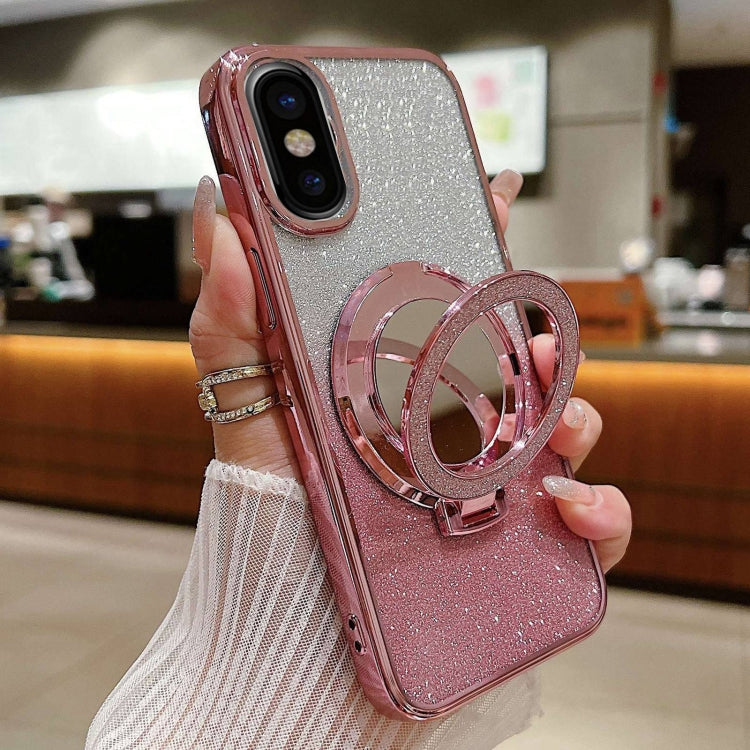 Plated Mirror Holder Gradient Glitter MagSafe Phone Case, For iPhone XS Max, For iPhone 7 / 8 / SE 2022, For iPhone X / XS