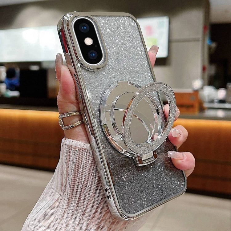 Plated Mirror Holder Gradient Glitter MagSafe Phone Case, For iPhone XS Max, For iPhone 7 / 8 / SE 2022, For iPhone X / XS