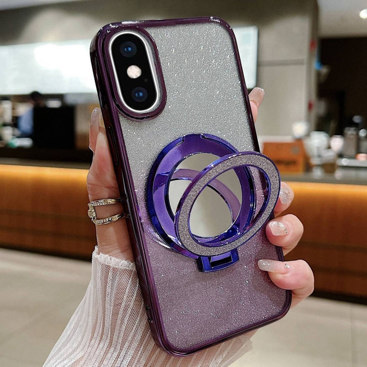 Plated Mirror Holder Gradient Glitter MagSafe Phone Case, For iPhone XS Max, For iPhone 7 / 8 / SE 2022, For iPhone X / XS
