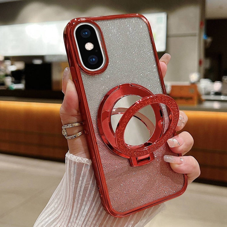 Plated Mirror Holder Gradient Glitter MagSafe Phone Case, For iPhone XS Max, For iPhone 7 / 8 / SE 2022, For iPhone X / XS