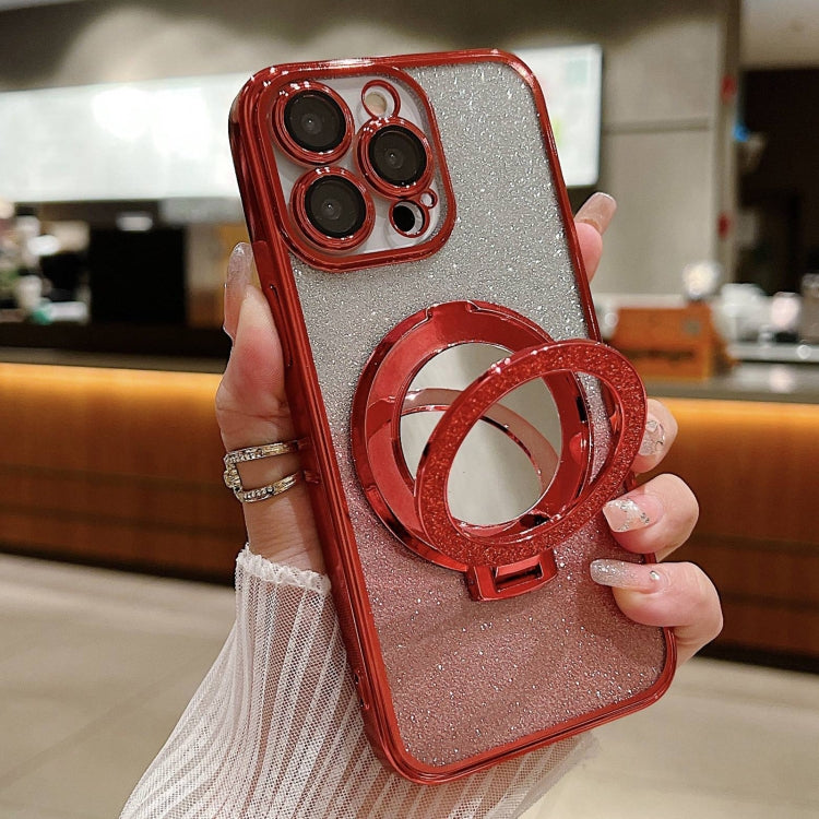 Plated Mirror Holder Gradient Glitter MagSafe Phone Case, For iPhone 16 Pro Max, For iPhone 16 Pro, For iPhone 16 Plus