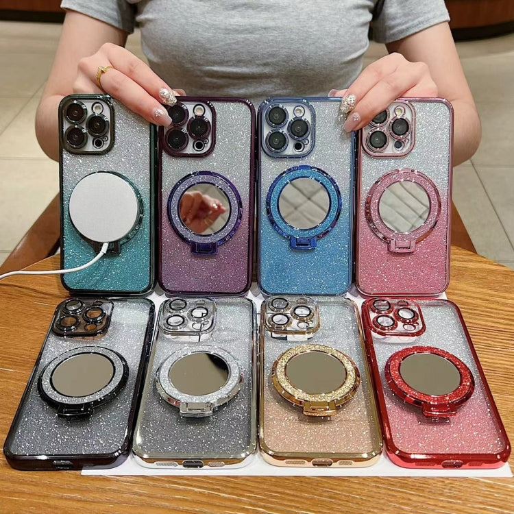 Plated Mirror Holder Gradient Glitter MagSafe Phone Case, For iPhone 15 Plus, For iPhone 15, For iPhone 14 Plus