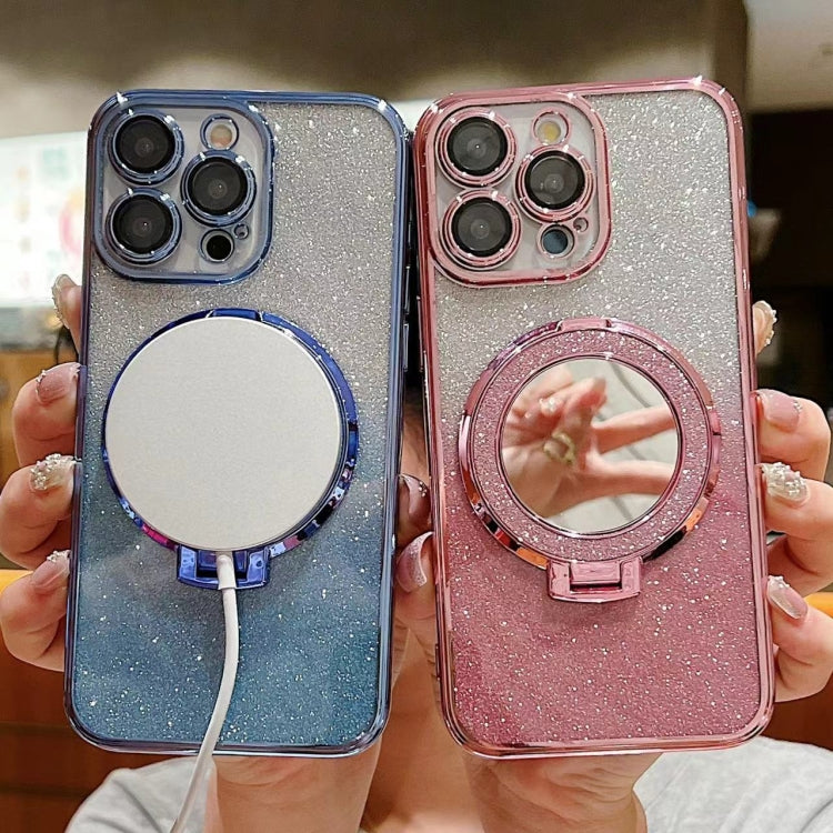 Plated Mirror Holder Gradient Glitter MagSafe Phone Case, For iPhone 15 Plus, For iPhone 15, For iPhone 14 Plus