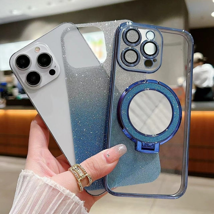 Plated Mirror Holder Gradient Glitter MagSafe Phone Case, For iPhone 15 Plus, For iPhone 15, For iPhone 14 Plus