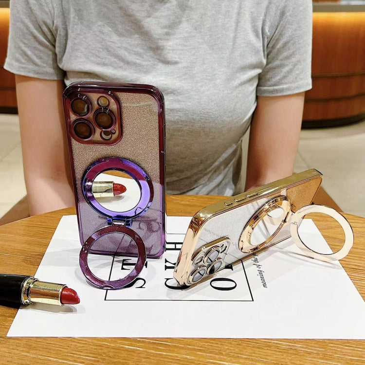 Plated Mirror Holder Gradient Glitter MagSafe Phone Case, For iPhone 15 Plus, For iPhone 15, For iPhone 14 Plus