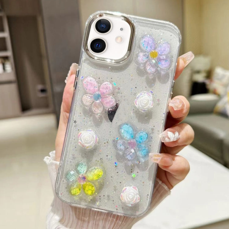 3D Flower Glitter Epoxy TPU Phone Case, For iPhone 13 Pro Max, For iPhone 13 Pro, For iPhone 13, For iPhone 12, For iPhone 12 Pro Max, For iPhone 11