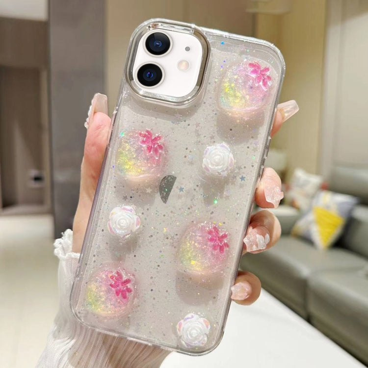 3D Flower Glitter Epoxy TPU Phone Case, For iPhone 13 Pro Max, For iPhone 13 Pro, For iPhone 13, For iPhone 12, For iPhone 12 Pro Max, For iPhone 11