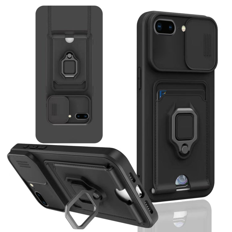Sliding Camshield Magnetic Card Holder Silicone Phone Case, For iPhone X / XSS, For iPhone 7 / 8 / SE 2022, For iPhone 7 Plus / 8 Plus