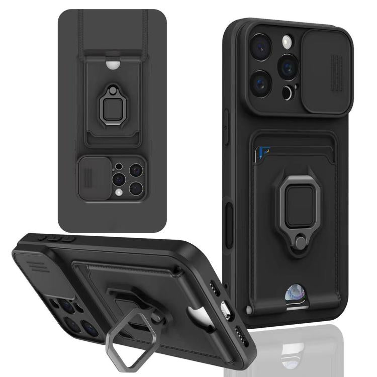 Sliding Camshield Magnetic Card Holder Silicone Phone Case, For iPhone 16e, For iPhone 16 Pro Max, For iPhone 16 Pro, For iPhone 16 Plus