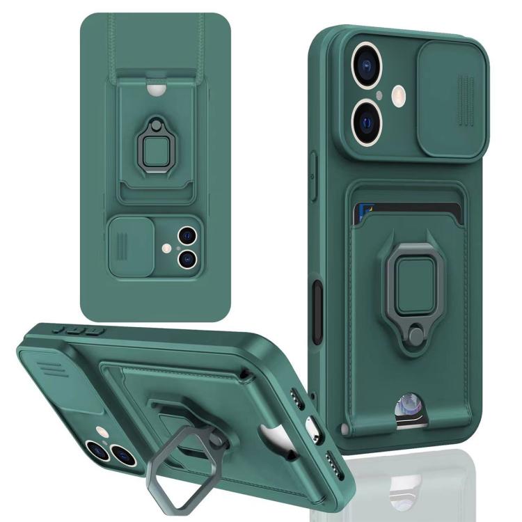 Sliding Camshield Magnetic Card Holder Silicone Phone Case, For iPhone 16e, For iPhone 16 Pro Max, For iPhone 16 Pro, For iPhone 16 Plus