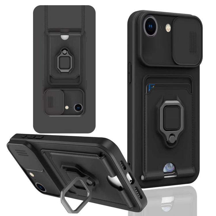 Sliding Camshield Magnetic Card Holder Silicone Phone Case, For iPhone 16e, For iPhone 16 Pro Max, For iPhone 16 Pro, For iPhone 16 Plus