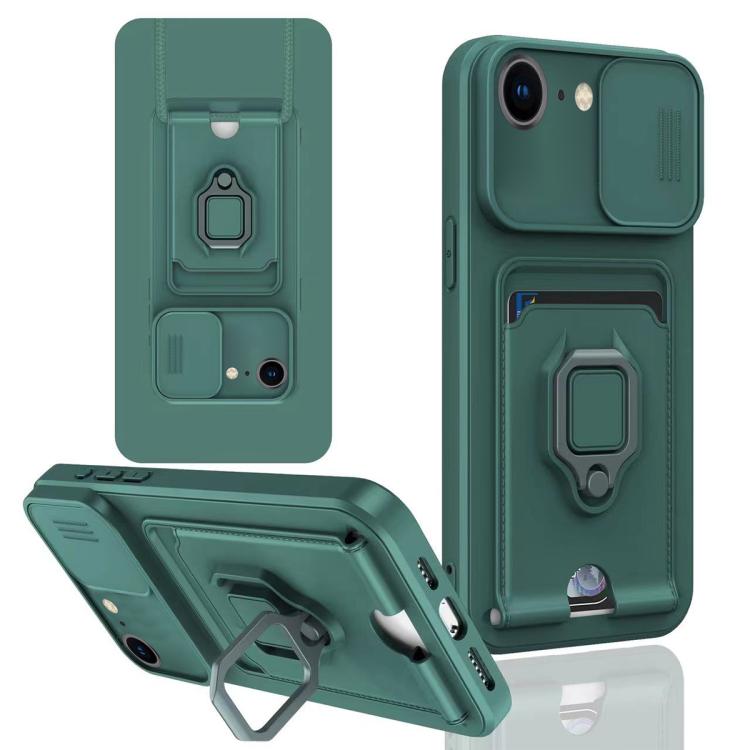 Sliding Camshield Magnetic Card Holder Silicone Phone Case, For iPhone 16e, For iPhone 16 Pro Max, For iPhone 16 Pro, For iPhone 16 Plus