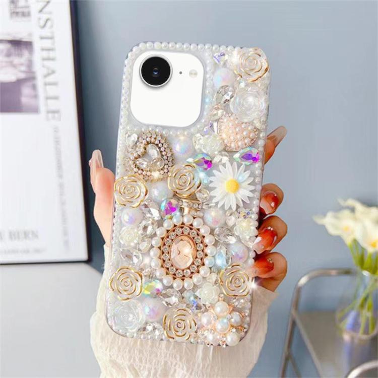 Diamond Inlaid Rose PC Phone Case, For iPhone 16e, For iPhone 16 Pro Max, For iPhone 16 Pro, For iPhone 16 Plus, For iPhone 16, For iPhone 15 Pro Max