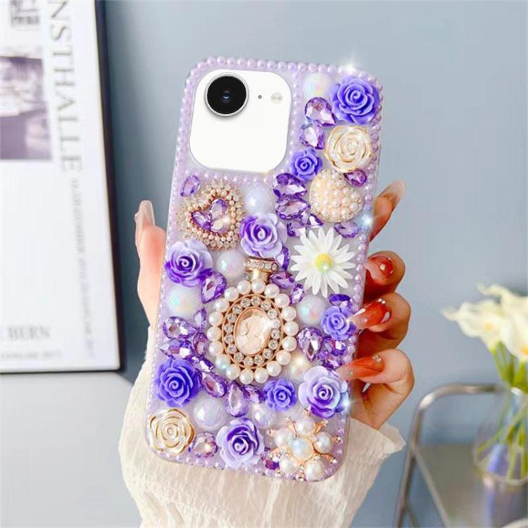 Diamond Inlaid Rose PC Phone Case, For iPhone 16e, For iPhone 16 Pro Max, For iPhone 16 Pro, For iPhone 16 Plus, For iPhone 16, For iPhone 15 Pro Max