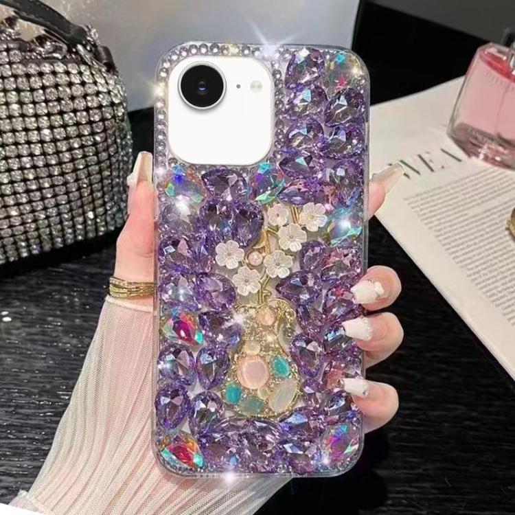 Plum Blossom Handmade Diamond Inlay PC Phone Case, For iPhone 16e, For iPhone 16 Pro Max, For iPhone 16 Pro, For iPhone 16 Plus, For iPhone 16, For iPhone 15 Pro Max, For iPhone 15 Pro, For iPhone 15 Plus
