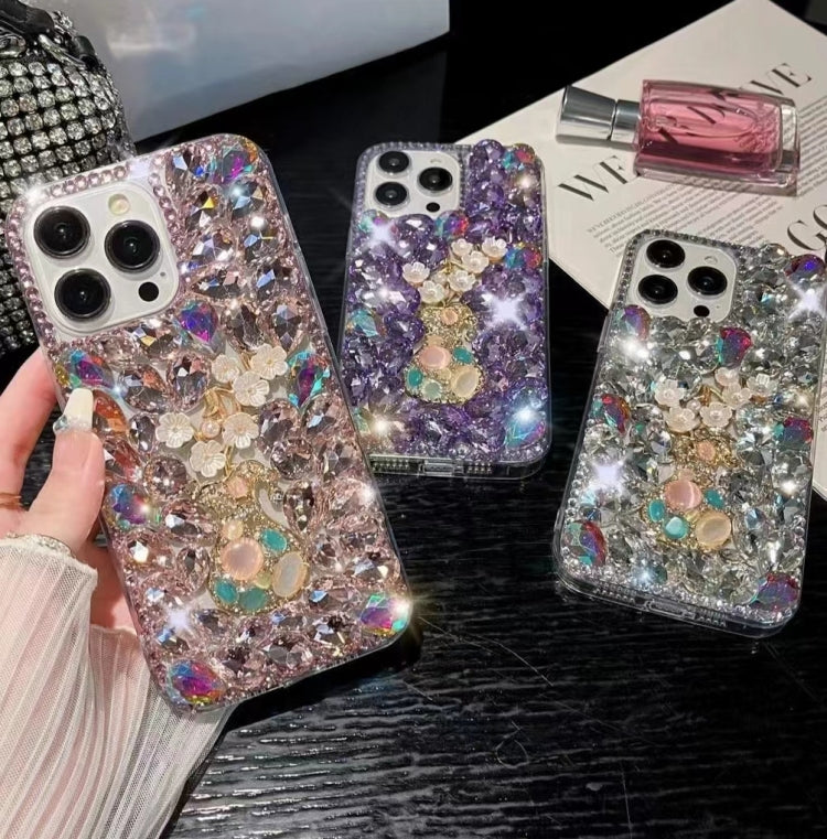 Plum Blossom Handmade Diamond Inlay PC Phone Case, For iPhone 16e, For iPhone 16 Pro Max, For iPhone 16 Pro, For iPhone 16 Plus, For iPhone 16, For iPhone 15 Pro Max, For iPhone 15 Pro, For iPhone 15 Plus