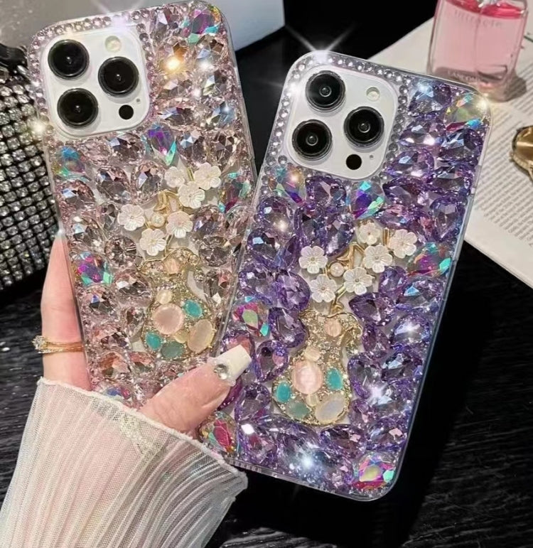 Plum Blossom Handmade Diamond Inlay PC Phone Case, For iPhone 15, For iPhone 14 Plus, For iPhone 14, For iPhone 14 Pro, For iPhone 14 Pro Max, For iPhone 13 Pro Max, For iPhone 13 Pro, For iPhone 13