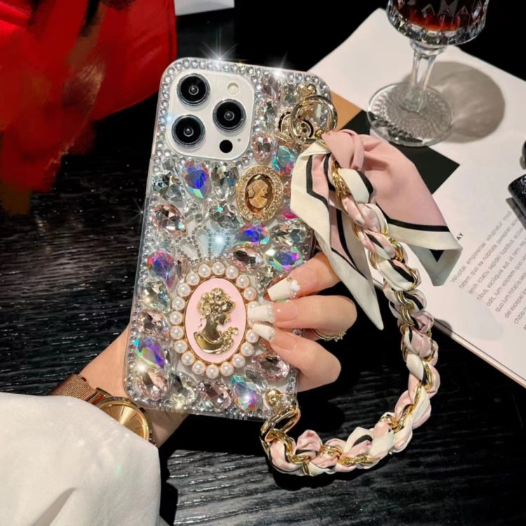 Handmade Diamond Purple Gemstone Scarf Bracelet PC Phone Case, For iPhone 16e, For iPhone 16 Pro Max, For iPhone 16 Pro, For iPhone 16 Plus, For iPhone 16, For iPhone 15 Pro Max, For iPhone 15 Pro, For iPhone 15 Plus