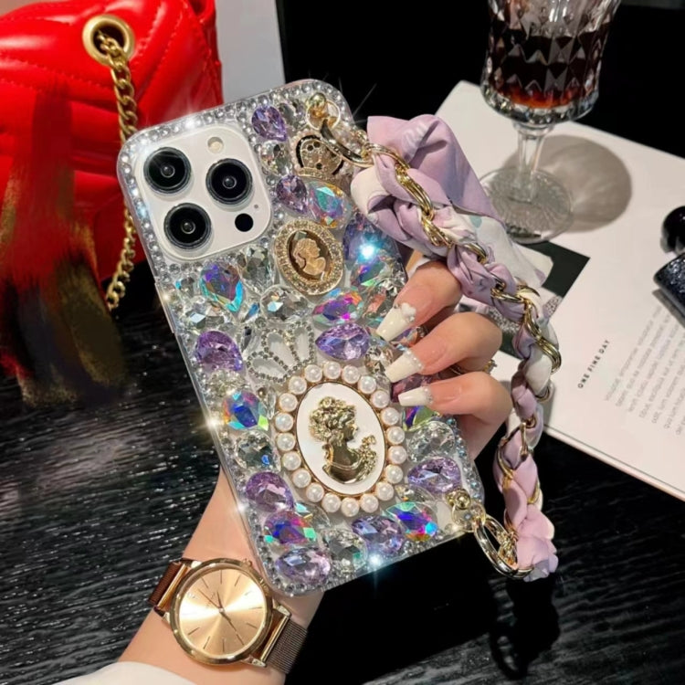 Handmade Diamond Purple Gemstone Scarf Bracelet PC Phone Case, For iPhone 16e, For iPhone 16 Pro Max, For iPhone 16 Pro, For iPhone 16 Plus, For iPhone 16, For iPhone 15 Pro Max, For iPhone 15 Pro, For iPhone 15 Plus