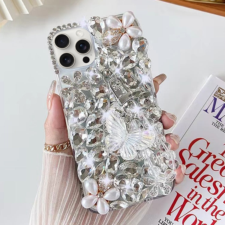 Handmade Butterfly Diamond Inlay PC Phone Case, For iPhone 16e, For iPhone 16 Pro Max, For iPhone 16 Pro, For iPhone 16 Plus, For iPhone 16, For iPhone 15 Pro Max, For iPhone 15 Pro, For iPhone 15 Plus